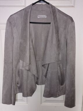 bagatelle Gray Suede Draped Waterfall Jacket L